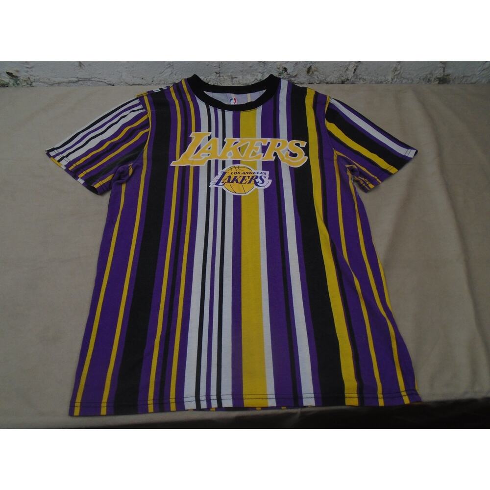 Los Angeles Lakers Men Shirt M Purple Striped Ringer LeBron James 23 Logo